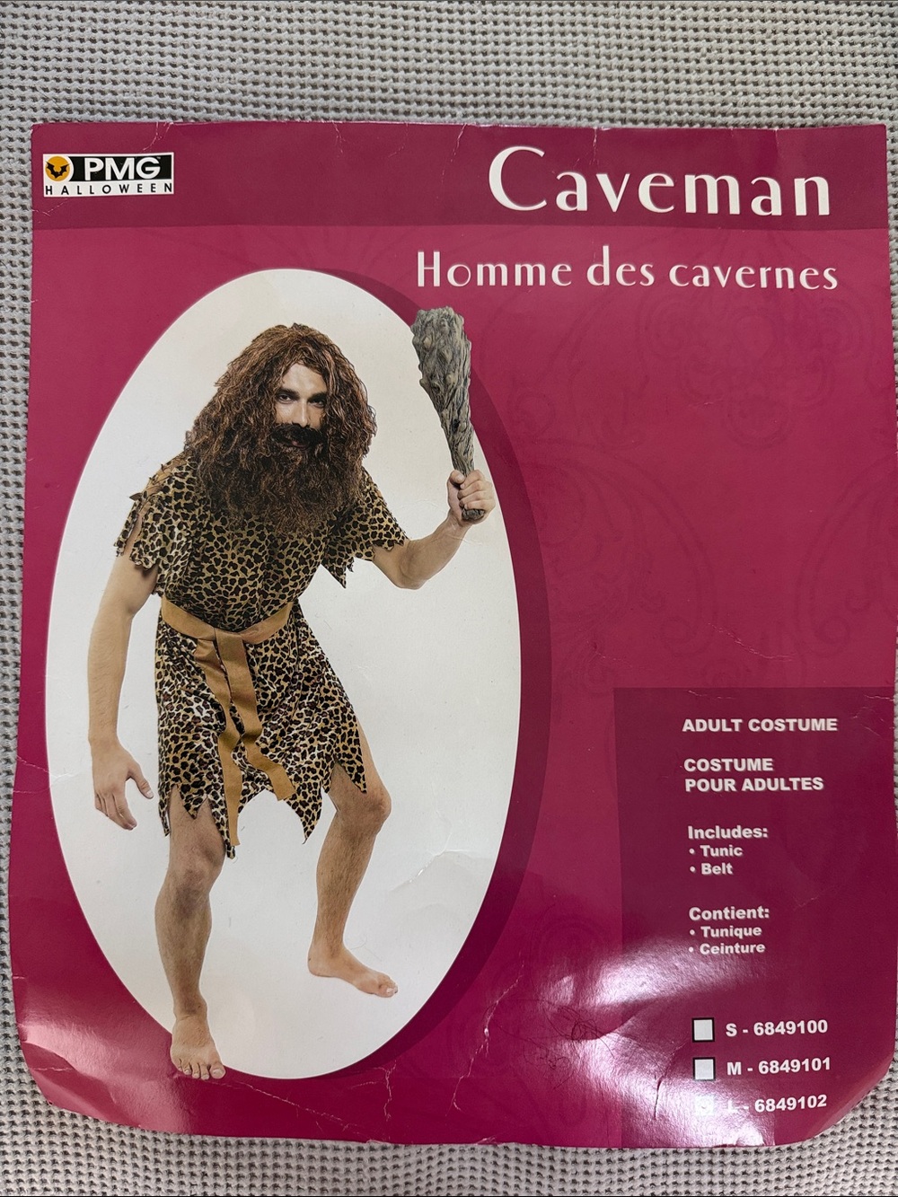 Men’s Caveman Costume with Wig, Necklace and Club Size L